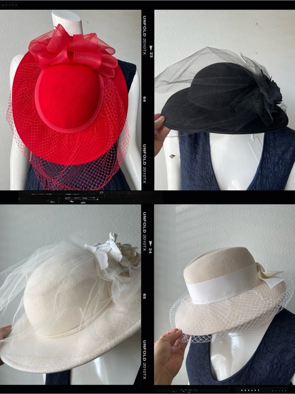 BUNDLE OF 4 VINTAGE Betmar/ Sonni Women's Black/White/red Wool Hats Made in US🖤